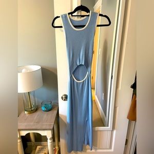 Light blue & white midi cotton dress, size L.